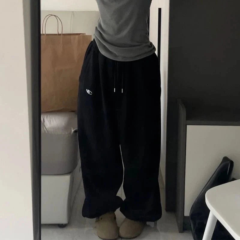 Oversized High Waist Wide Leg Sweatpants Women 2026 New Drawstring Loose Casual Sport Pants Woman Solid Pocket Baggy Trousers