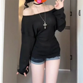 Sexy Thin See Through Long Sleeve Oversize T shirt Women Bandage Off Shoulder Top Female Basic Long Tee Shirt  Korean Chic Lady