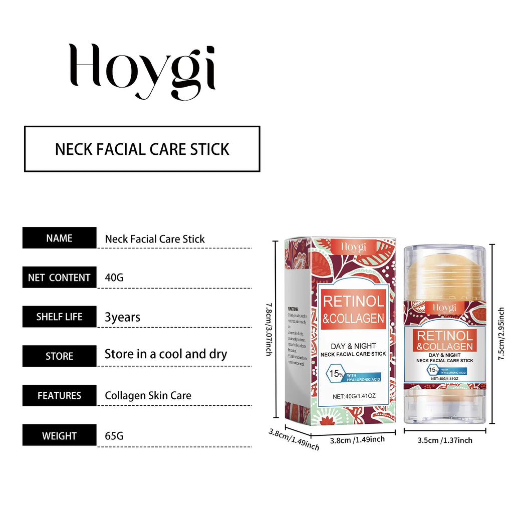 Retinol Collagen Neck and Face Care Stick Fast Hydrating 15% Hyaluronic Acid Anti Wrinkle Anti Aging Neck Line Cream Stick Smooth Fine Lines Sagging Skin Tightening Moisturizing Beauty Stick 40g,Multi Area Application