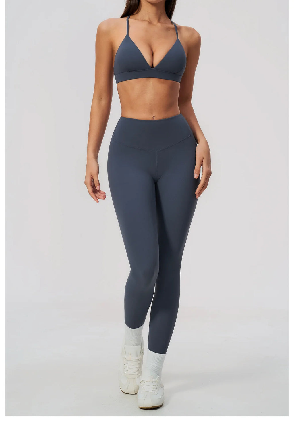 Woman Yoga Set Fitness Suit 2PCS Gym Clothing Running Workout Sportswear Outfit Tracksuit Set V Neck Cross Back High Waist Pants