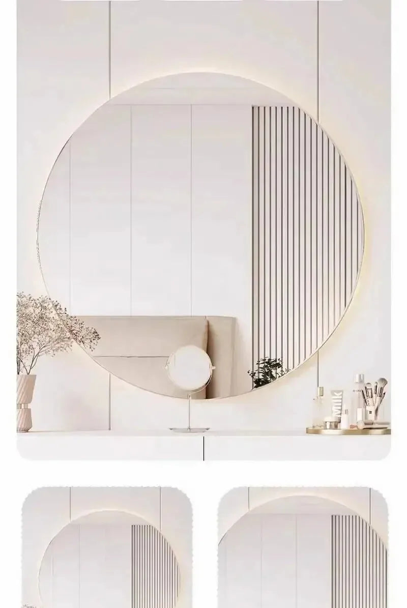 Cream Minimalist Wall Mounted Dressing Table with Mirror Suspended Vanity Desk for Bedroom Small Space Modern Makeup Table