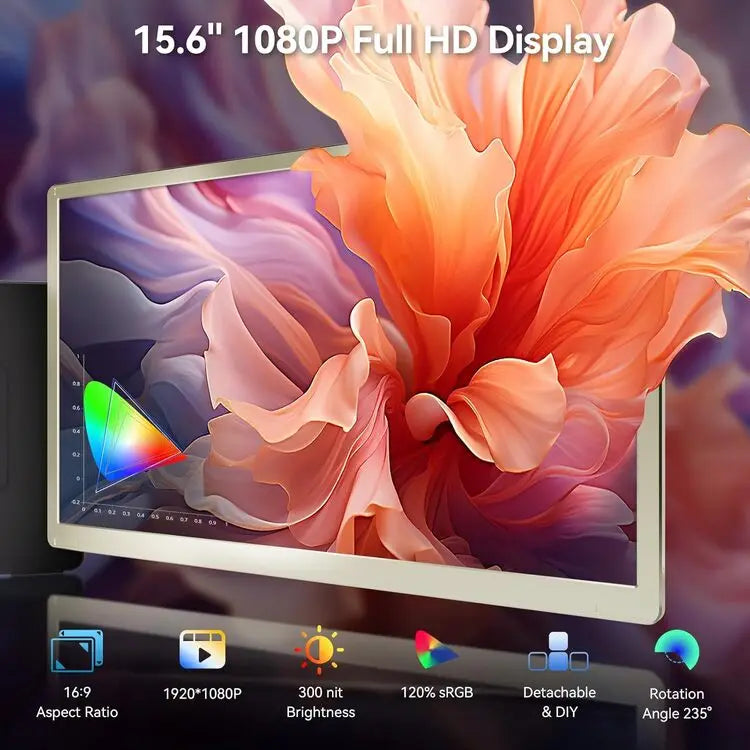 2025 OEM Portable DIY Laptop Monitor 15.6 Inch 1080P 360° Rotation Plug Play Detachable Triple Monitor Extender