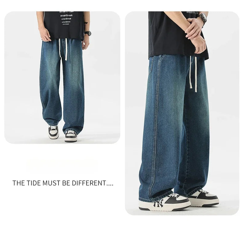 Men's Jeans American Loose Wide-leg Loose Straight Casual Trousers Street Hip-hop Baggy Jeans Black Grey Blue Streetwear Men
