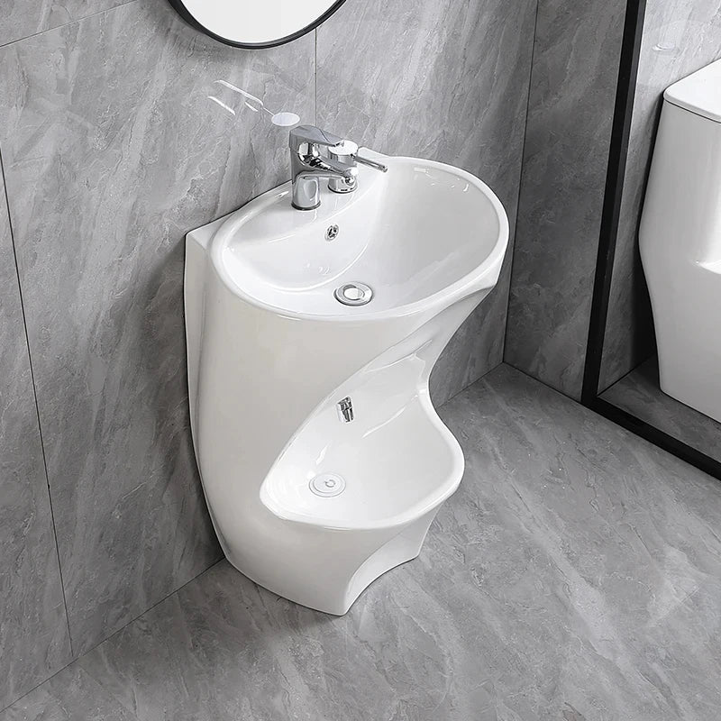 Ceramic Bathroom Sink Double Level Wash Stand Full Pedestal Muslim Wudu Basin