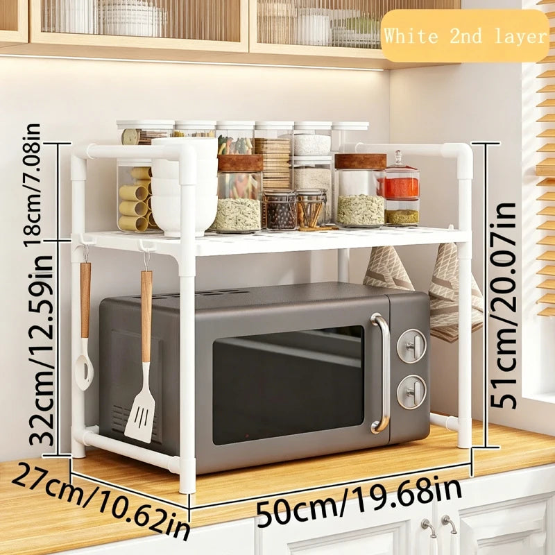 Kitchen Multi Purpose Storage Rack - Used For Microwave Ovens, Ovens, And Countertop Storage Racks With Hooks