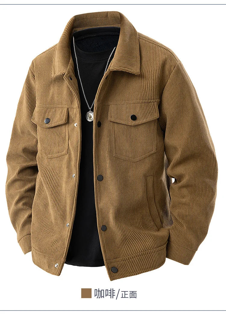 Spring and Autumn Men's Corduroy Lapel Jacket 2025 Men's New American Retro Brand Loose and Handsome Multi-pocket Cargo Jacket