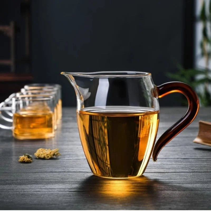 JUSTINLAU High Borosilicate Glass Pointed Tea Cup Tea Dispenser Heat-resistant Glass Teapot Kung Fu Tea Set with Colorful Handle