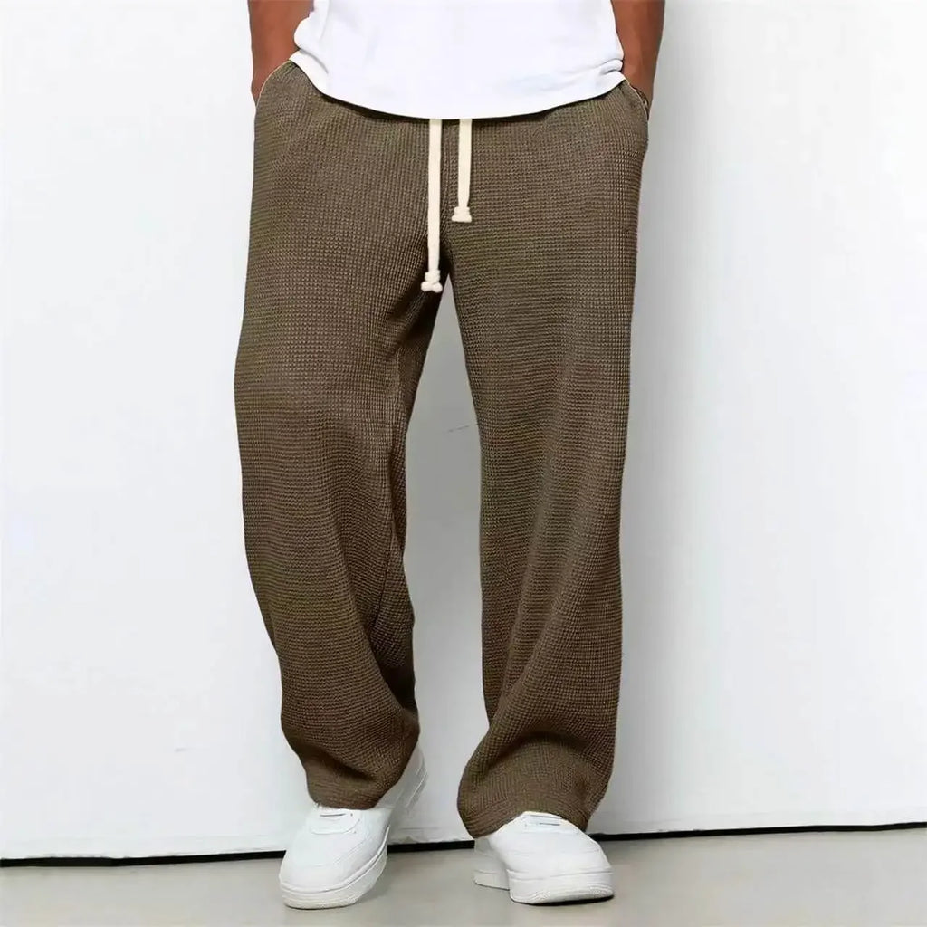 Waffle Straight Leg Pants Men's Summer New Style Wide Leg Pants Men's Youth Summer Casual Pants