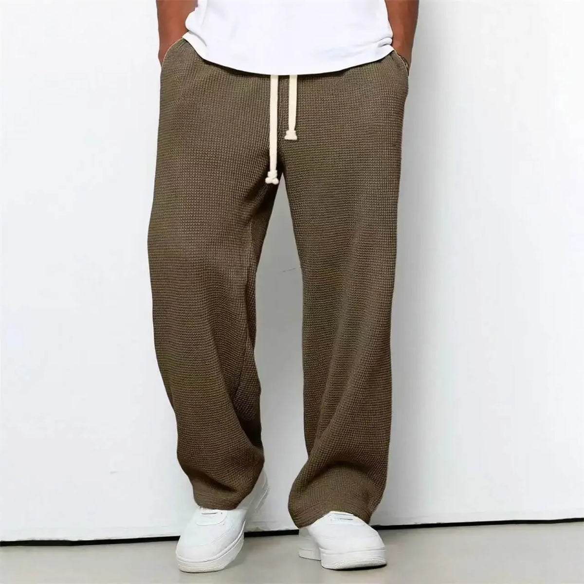 Waffle Straight Leg Pants Men's Summer New Style Wide Leg Pants Men's Youth Summer Casual Pants