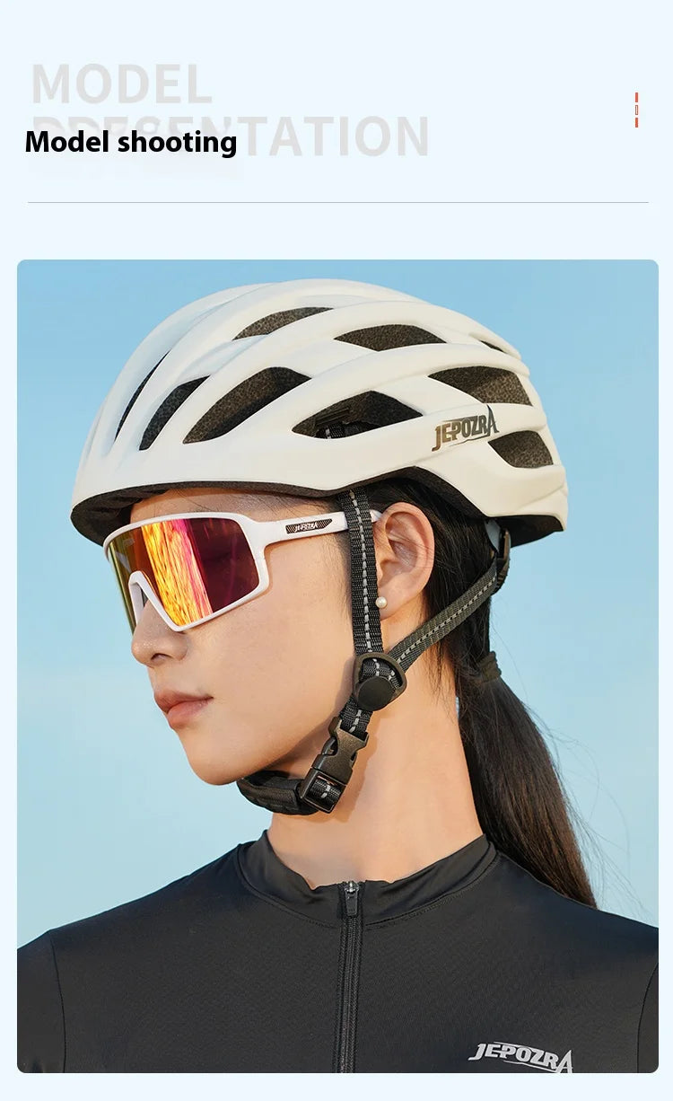 JEPOZRA Cycling Helmet Man Women LED Light Helmet Road Mountain Bike Helmet Bicycle Helmet Rechargeable Brim Design Helmet