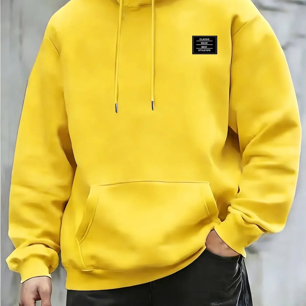 Casual Style Men's Minimalist Print Hooded Sweatshirt for Daily Wear and Commuting Warm Pullover