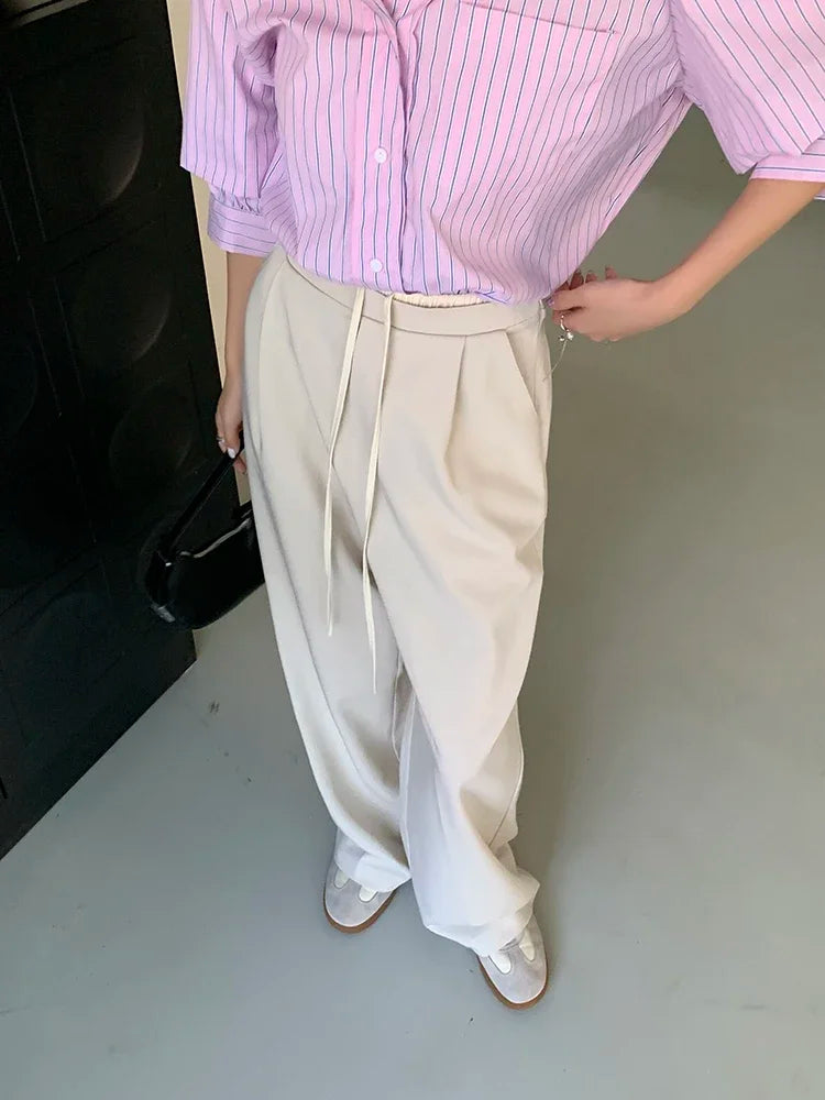 Elastic Waist Drawstring Loose Slim Casual Versatile Trousers 2026 Autumn New High Waist Women Wide Leg Suit Pants