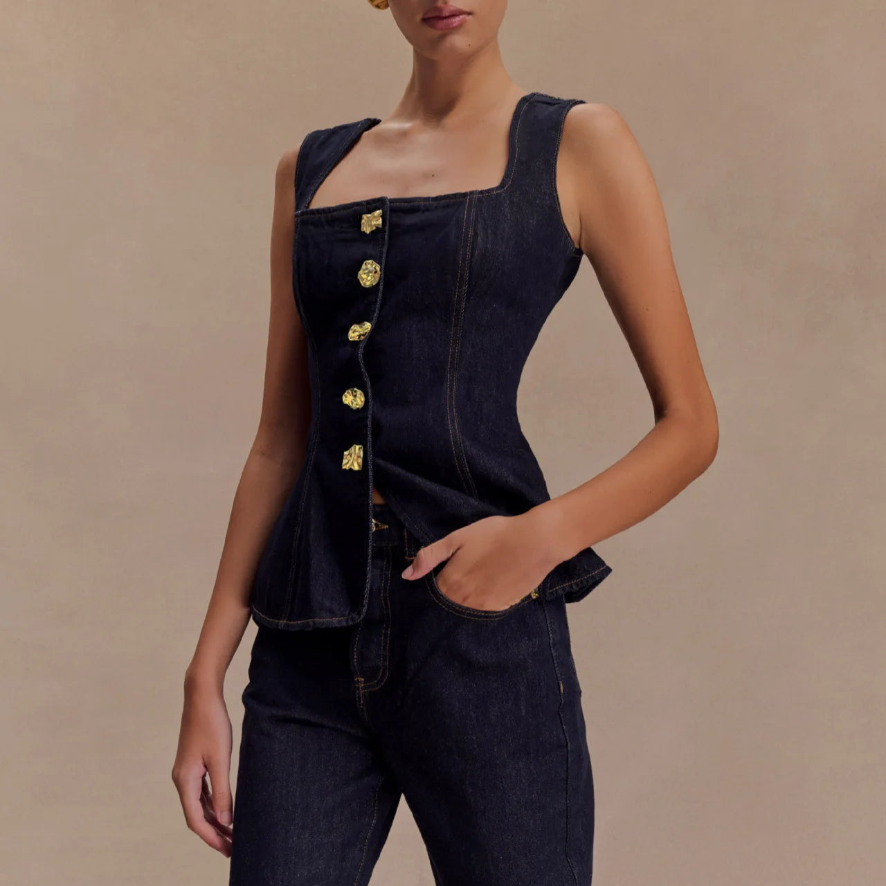 Summer Denim Pant Sets Women 2025 Fashion Sleeveless Single Bretted Vest Tops And High Waist Baggy Jeans 2 Piece Set Woman