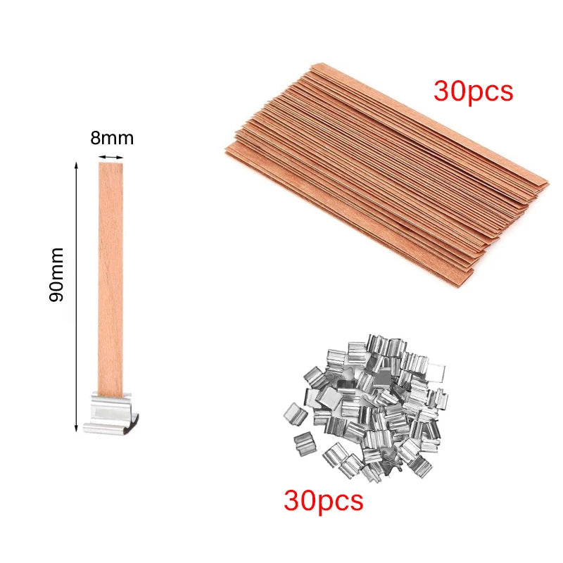 30/50pcs Wooden Candle Wick Set With Clip Base Smokeless Candle Wicks for DIY Paraffin Candle Jar Making Candle Making Supplies
