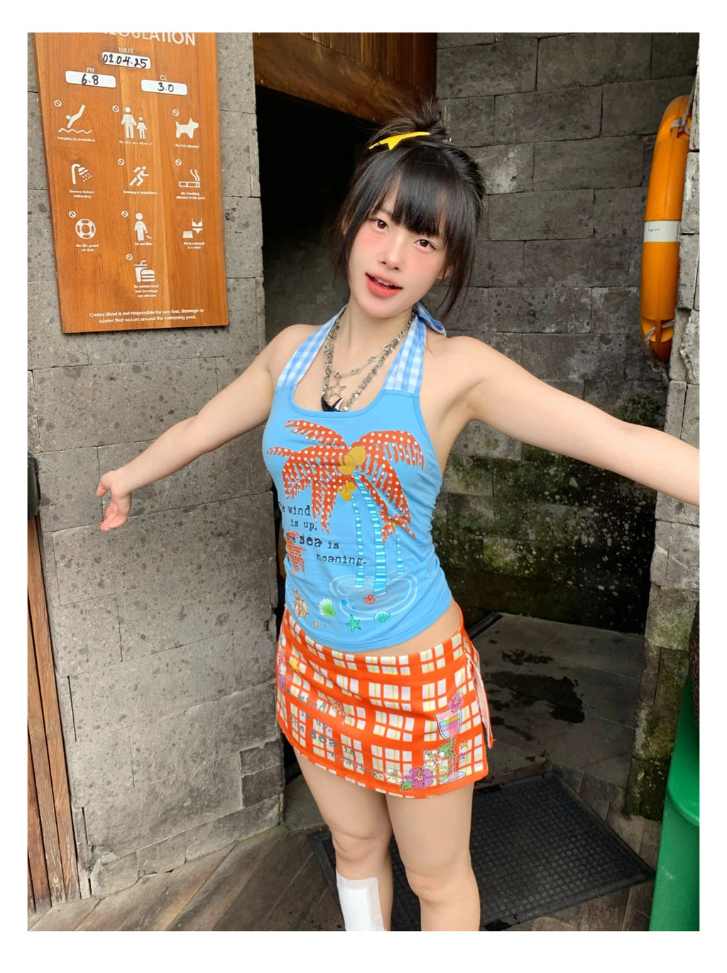 Erwofeina Hotsweet Blue Patchwork Plaid Halter Tops 2000s Clothes Y2k Sleeveless Camis Summer Tank Tops Beach Camisole Chic