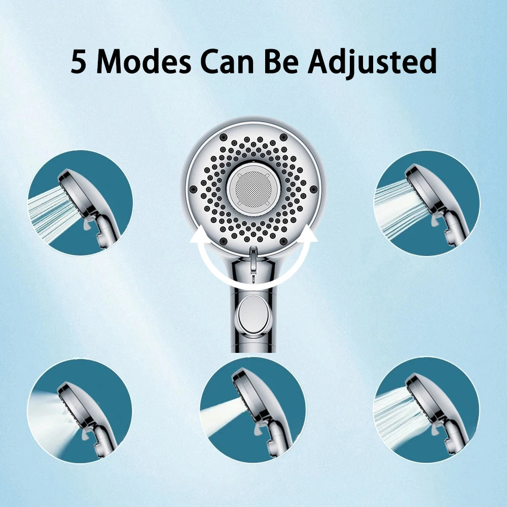 5 Spray Modes Shower Head with One Touch Button Large Water Outlet Nozzles High Pressure Showe Head for Bathroom Accessories