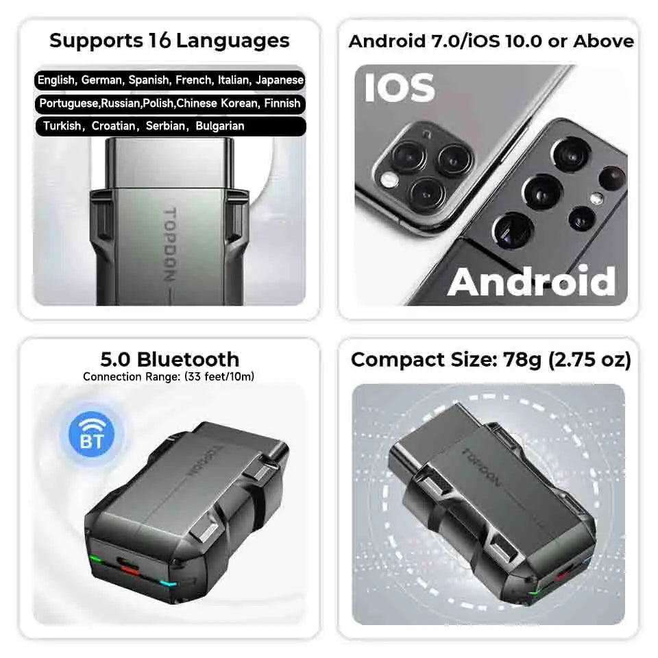 TOPDON TopScan Lite Scanner Smart Diagnostic Tool DTC Repair Guide Bluetooth OBD2 Code Reader Full System Active Test