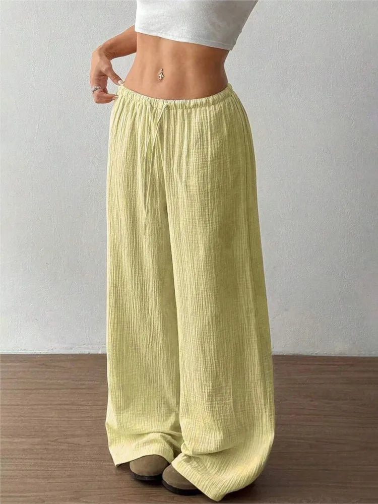 Women's Elegant Versatile Elastic Waist Comfortable Casual Pant Slightly Elastic Simple Solid Color High Waist Wide-leg Pants