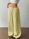 Women's Elegant Versatile Elastic Waist Comfortable Casual Pant Slightly Elastic Simple Solid Color High Waist Wide-leg Pants