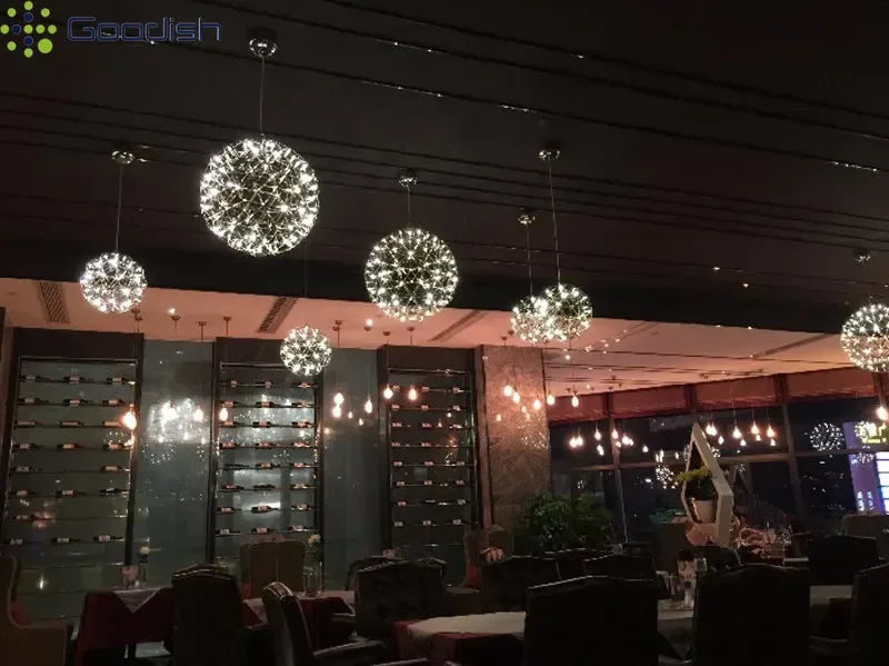Modern Minimalist Stainless Steel Spark Ball LED Pandent Lights Art Creative Lamps for Chidren's Room Home Decoration Chandelier