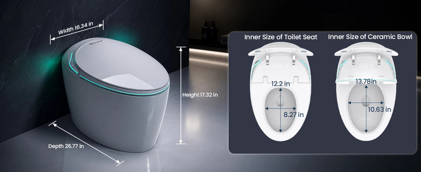 Sanyipace Oval Smart Toilet Spa Bidet Instant Hot Water Rear Feminine Wash Self-cleaning 110V GFCI Full Safety Protection Toilet