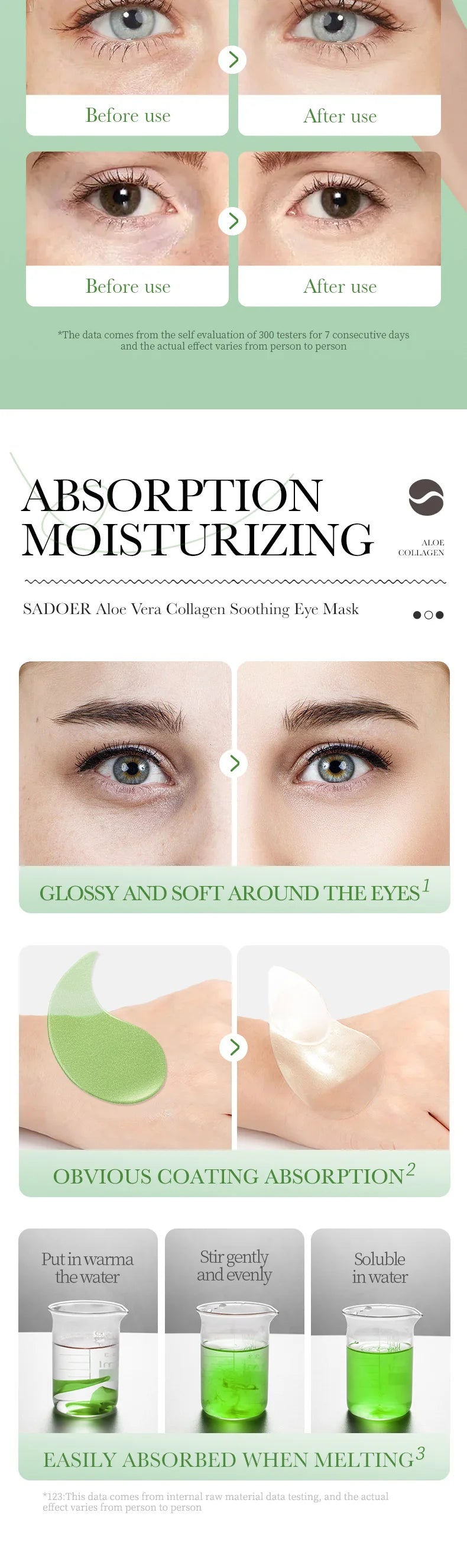 SADOER Aloe Vera Collagen Eye Mask 60pcs Hydrating Moisturizing Firming Reduce Dark Circles Under Eye Pads Skin Care