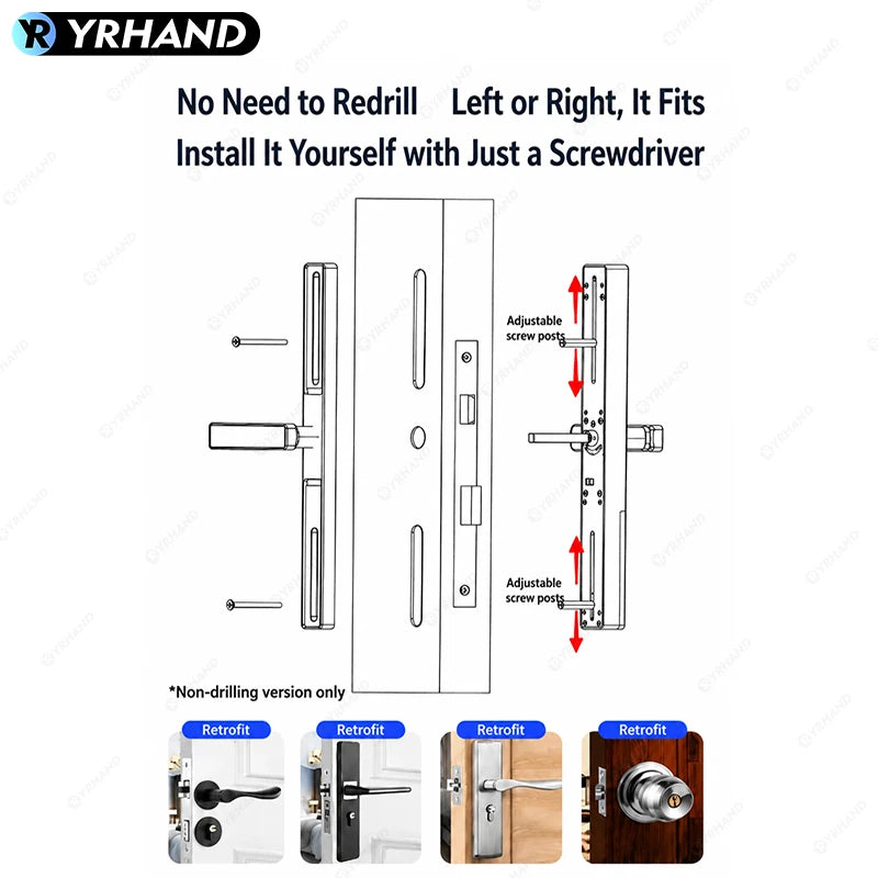 Smart Fingerprint Door Lock 34mm Ultra Narrow No Drilling Replacement TTLock App Anti Peep Password IC Key For Sliding Doors