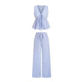 Women Two-piece Suit Spring Summer Autumn Suit Women's Striped Two-piece Outfit Set Tie Front Ruffle Tank Top Wide Leg Pants