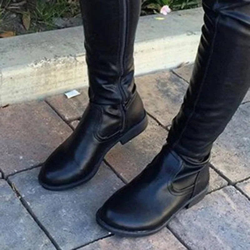 Autumn and winter 2024 new European and n style round head low square with women's plus-size fashionable knee boots