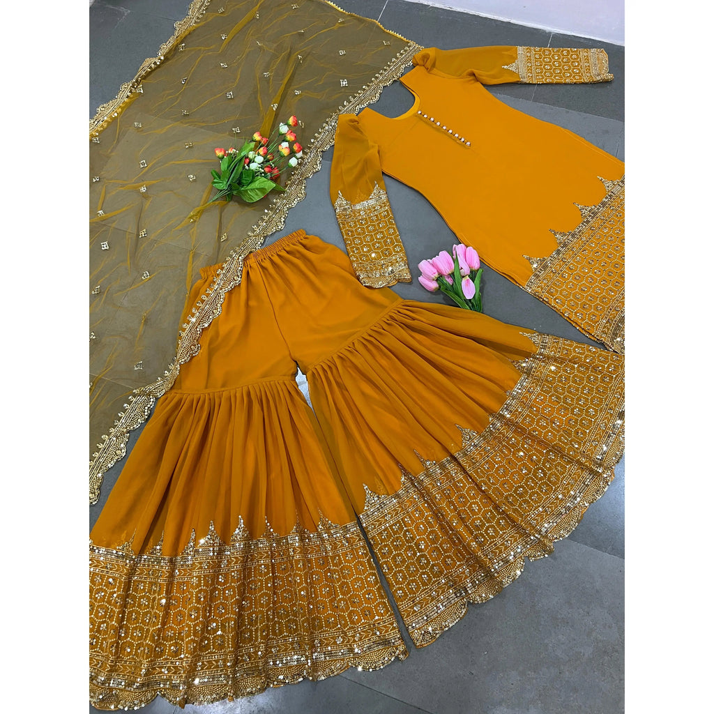 Women's Fancy Party Wear Top Bottom with Embroidered Dupatta Sequence Work Set