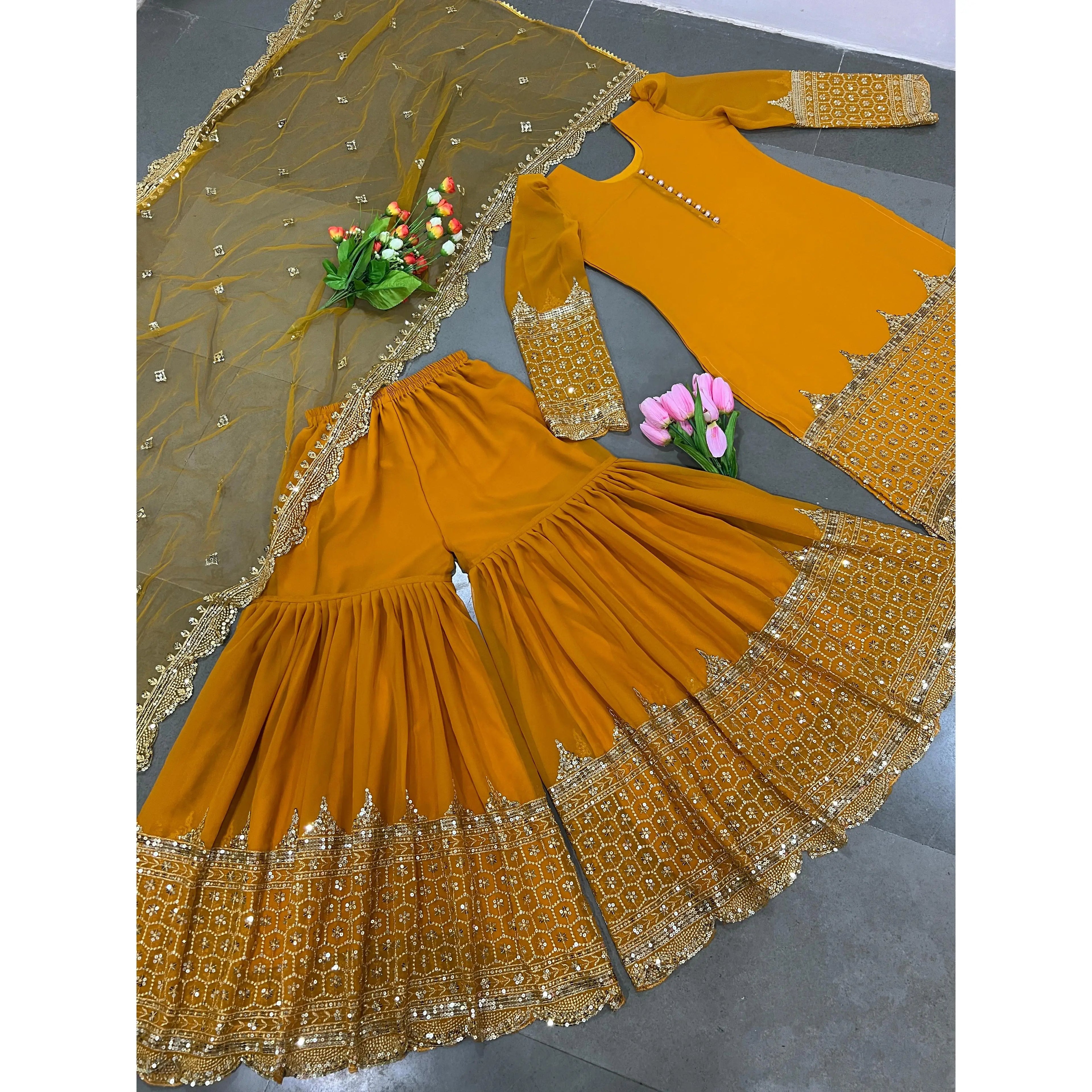 Women's Fancy Party Wear Top Bottom with Embroidered Dupatta Sequence Work Set