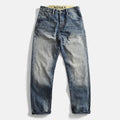 Heavyweight 100% Cotton Relaxed Straight Denim Jeans Vintage Washed & Distressed American Casual Pants for Men Amekaji Retro