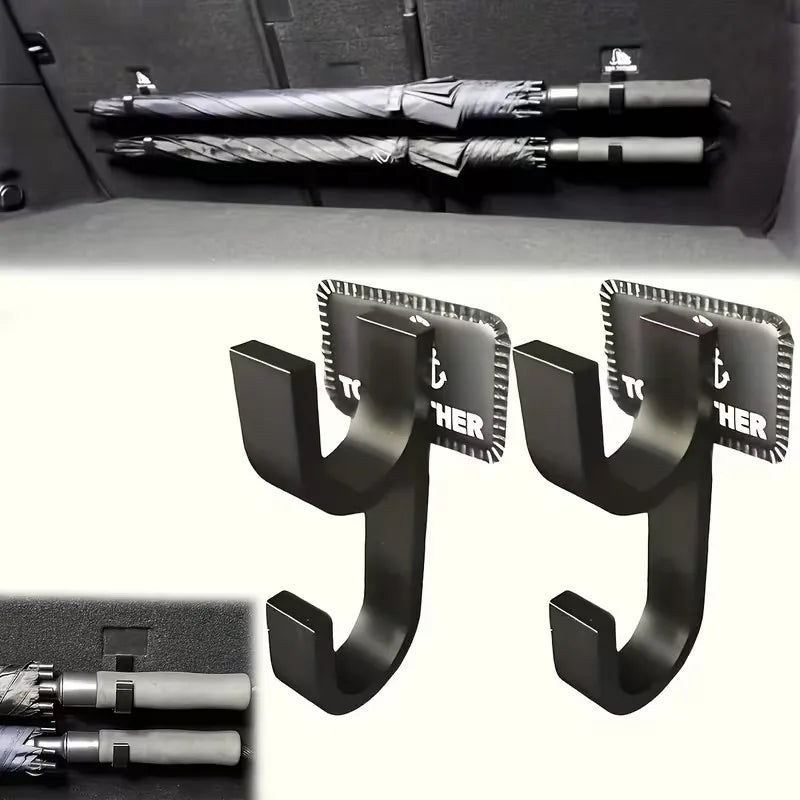 2pcs Car Trunk Storage Hooks – Universal, No Drill, for Umbrellas, Towels, Camping Gear