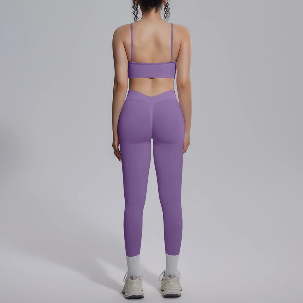 2PCS Woman Yoga Set Shockproof Workout Top Sexy Yoga Bra with Chest Pad High Stretch Seamless Fitness Pants Gym Yoga Set