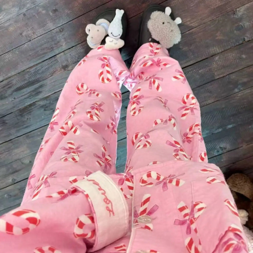 Women's Pajamas Set Cute Cartoon Print Sleepwear Elegant Top&pants 2Pcs Soft Cotton Pyjama Pour Femme Nightwear Loungewear
