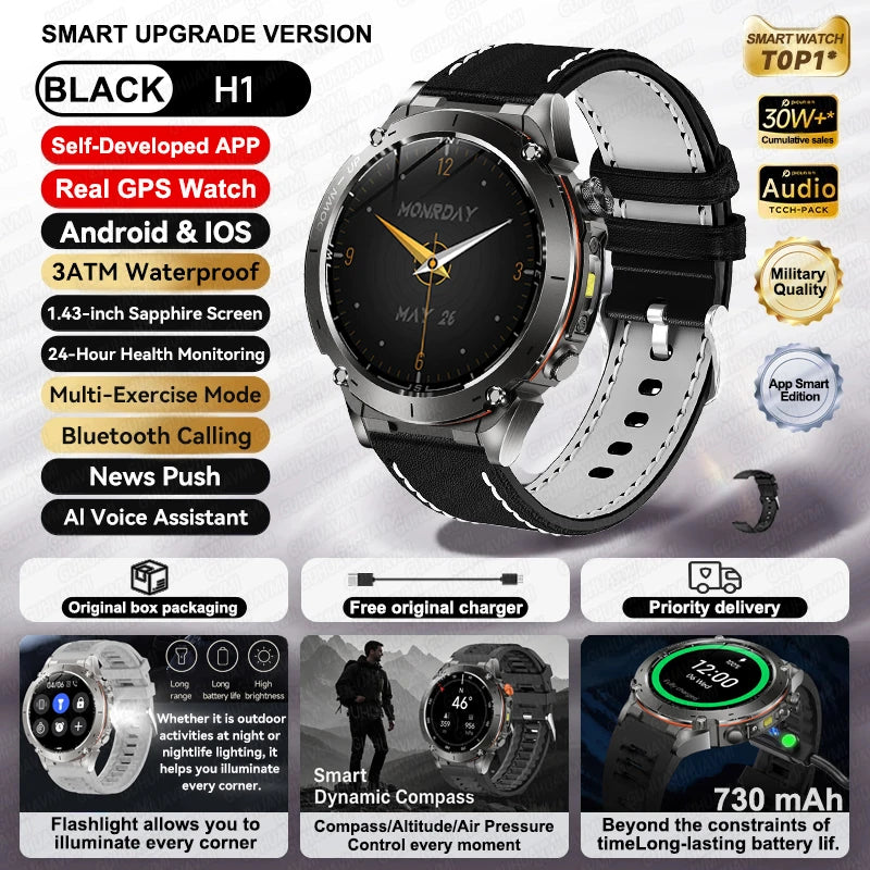 2026 New GPS Smart Watches 10 ATM Waterproof Built-in Dual-band GNSS Compass Military Sport Men SWIM Smartwatch For Android IOS