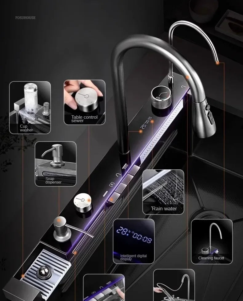 Modern Smart Kitchen Sinks Creative Metal Multi-functional Basin Luxury Household Sinks for Apartment Kitchen Rental House