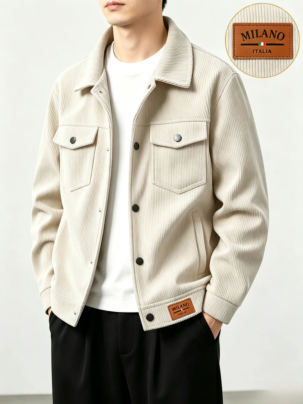 Men's Corduroy Jacket Casual Lapel Button Up Coat With Pockets Autumn Winter Outdoor Streetwear Male Overcoat