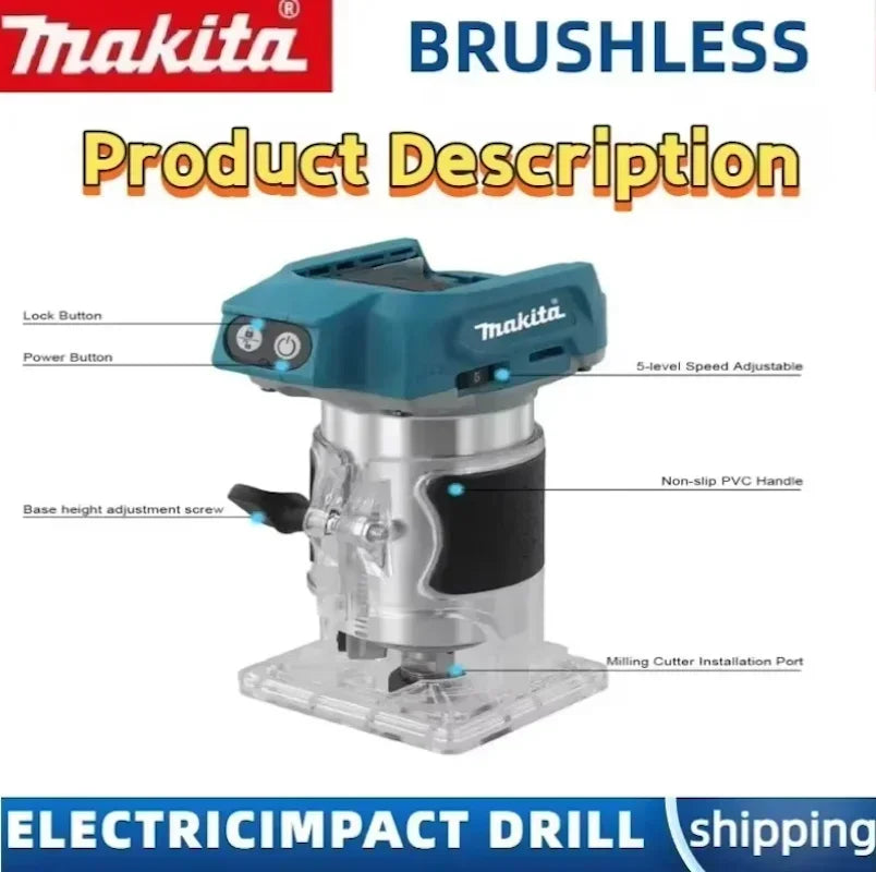 Makita DRT50 18V Cordless Trimmer, Brushless Motor, Professional Rechargeable Slotting and Milling Tool,Edge trimmer