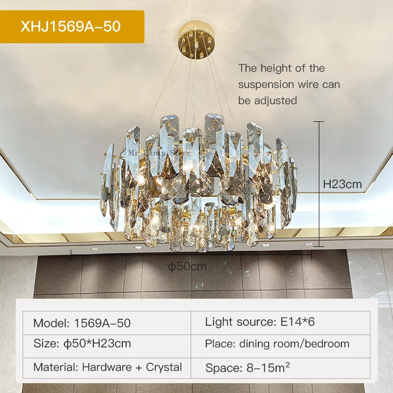 Postmodern Light Luxury LED Crystal Chandelier Atmosphere Dining Room High-end Home Bedroom Kitchen Living Room Pendant Lights