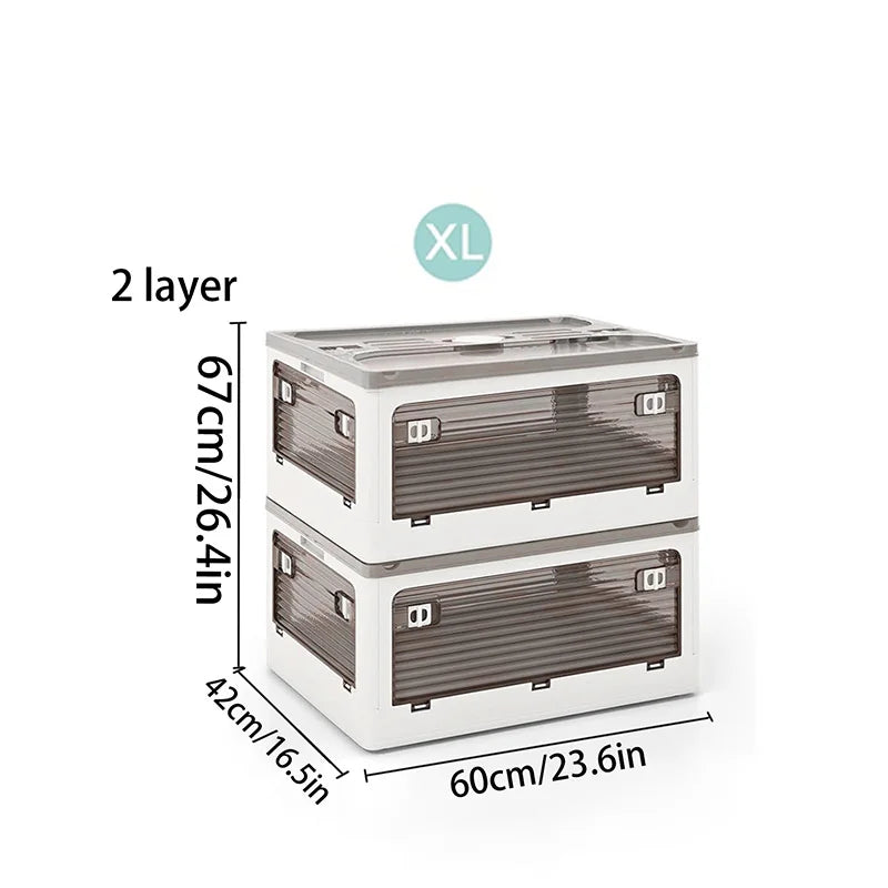 Plastic Storage Box with Lid, Foldable with Wheels, Five-Opening Door, Stackable, Used for Organizing Clothes, Snacks, and Camping, White and Light Yellow