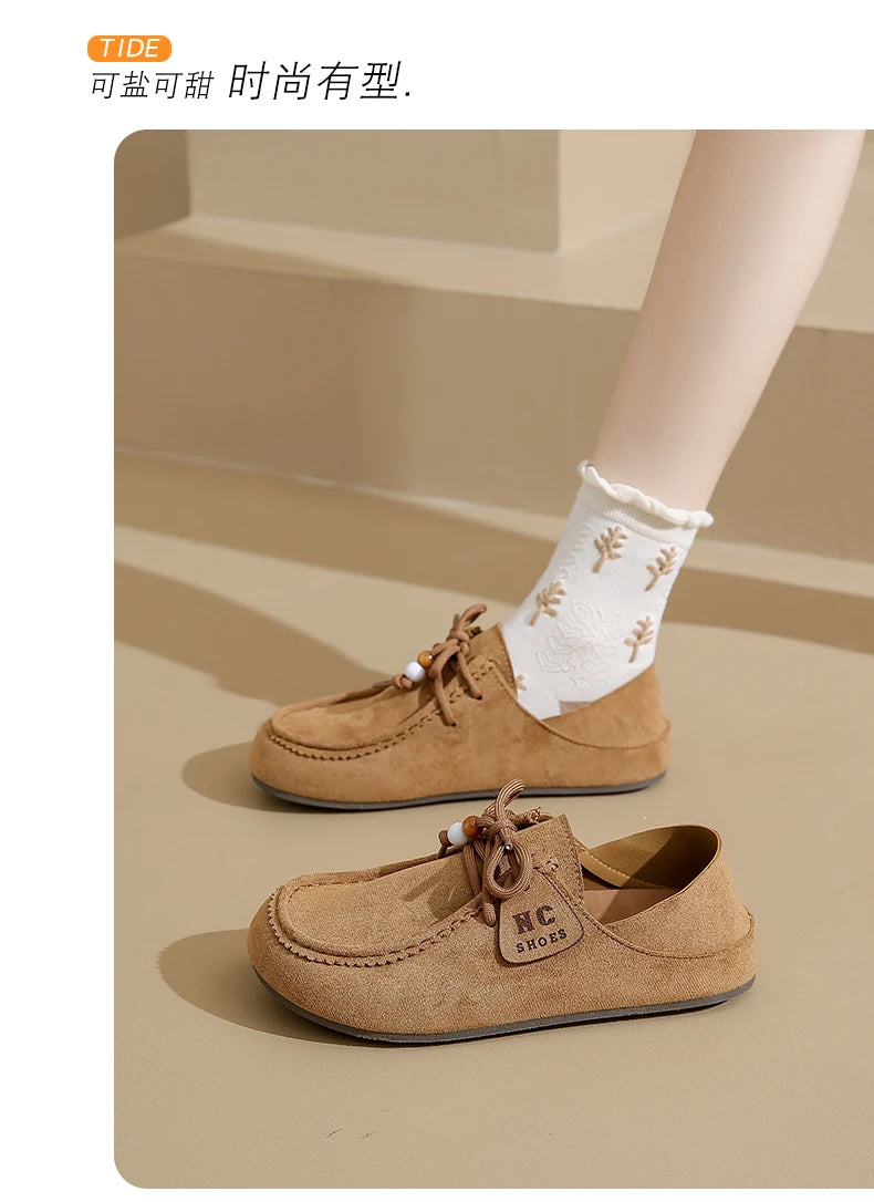 Fashion Brand Shoes Woman 2025 Autumn New Vintage Suede Loafers Pumps Women's Casual Flats Shoes British Style Flat Single Shoes