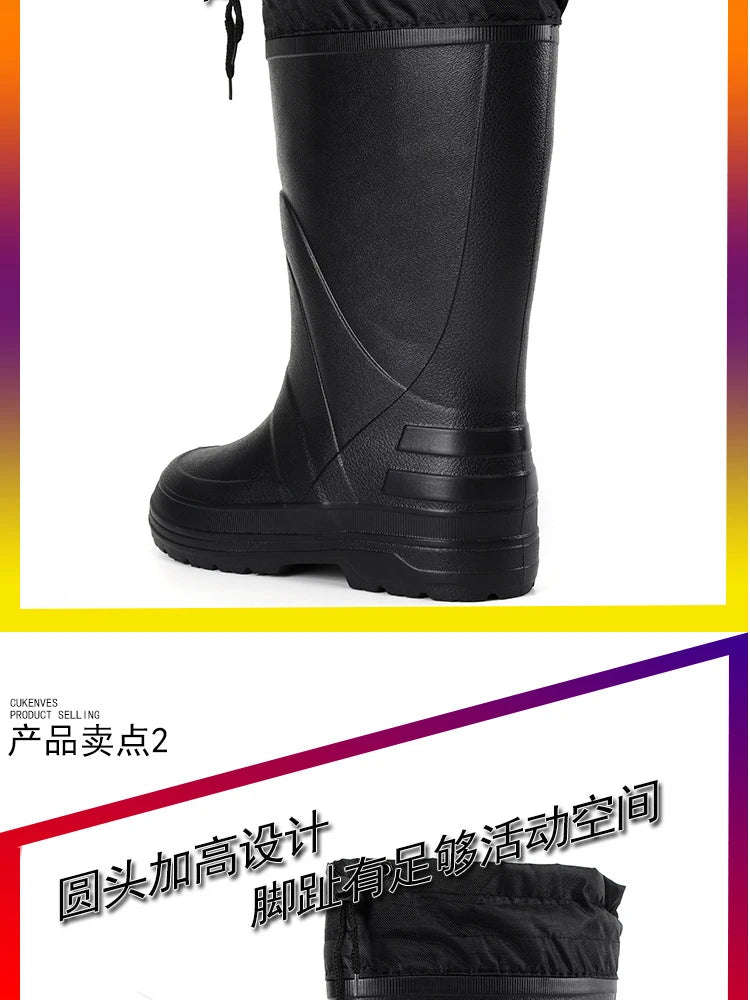 Winter Rain Shoes for Men EVA Non-slip Men Snow Boots Plush Warm Waterproof Shoes Comfortable Platform Men Work Shoes Plus Size