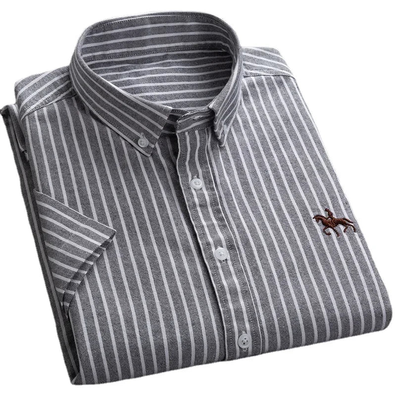 Short Sleeve For Men Shirt 100% Cotton Oxford Casual Without Pocket Solid Men's Dress Shirts Plus Size 6XL