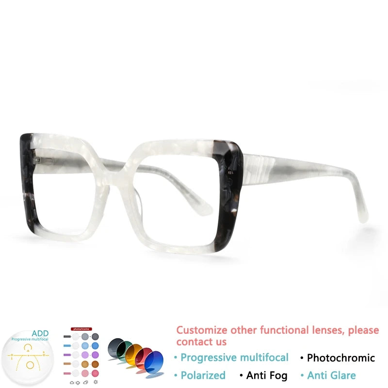 Square Big Frame Acetate Fiber Glasses Optical  Myopia Prescription Glasses Reading Glasses Ladies Customization Photochromic