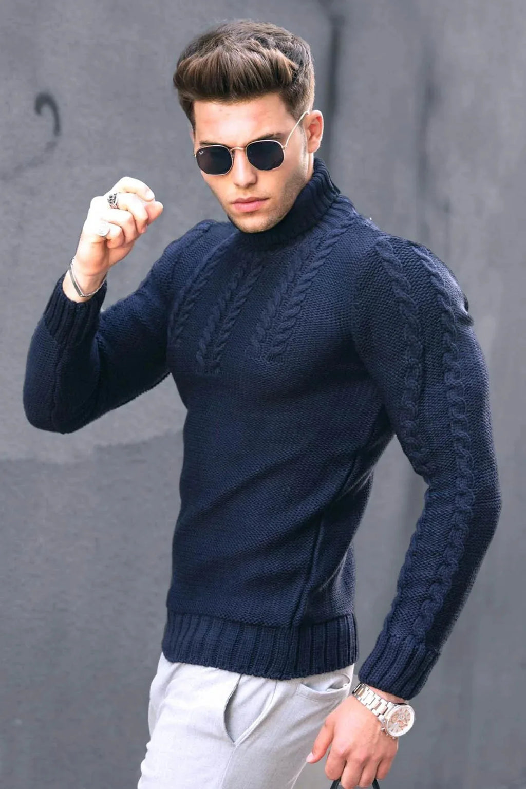 Pullovers Men Tops Turtleneck Sweaters Solid Knit Full Sleeve Casual Slim Fit Top Streetwear Thick Splice Sweater Autumn Winter
