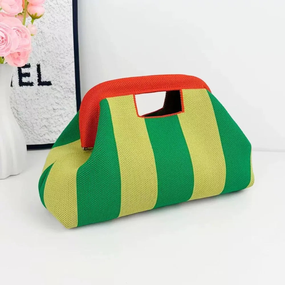 New Woven Bag Hollow-Out Striped Knitted Handbag Fly-Knitted Cloud Versatile Portable Cosmetic Bag