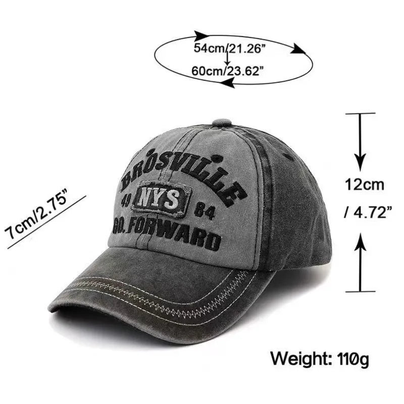Four Seasons Men Baseball Cap Casual Distressed Washed Cotton Letter Embroidered Cap Bent Brim Dome Casual Sun Protection Hat