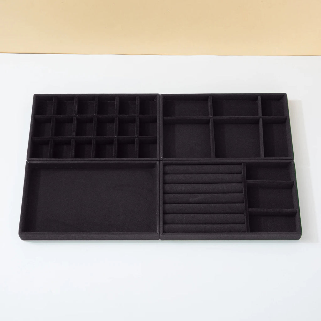 Black Jewelry Organizer Velvet Jewelry Storage Tray Display Ring Bracelet Necklace Storage Box Showcase Drawer