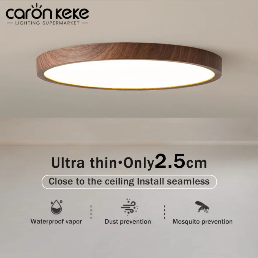 Modern Wood Grain LED Ceiling Light Ultra-Thin Walnut Wood Ceiling Lamp Bedroom Bathroom Living Room Kitchen Home Decor Lighting